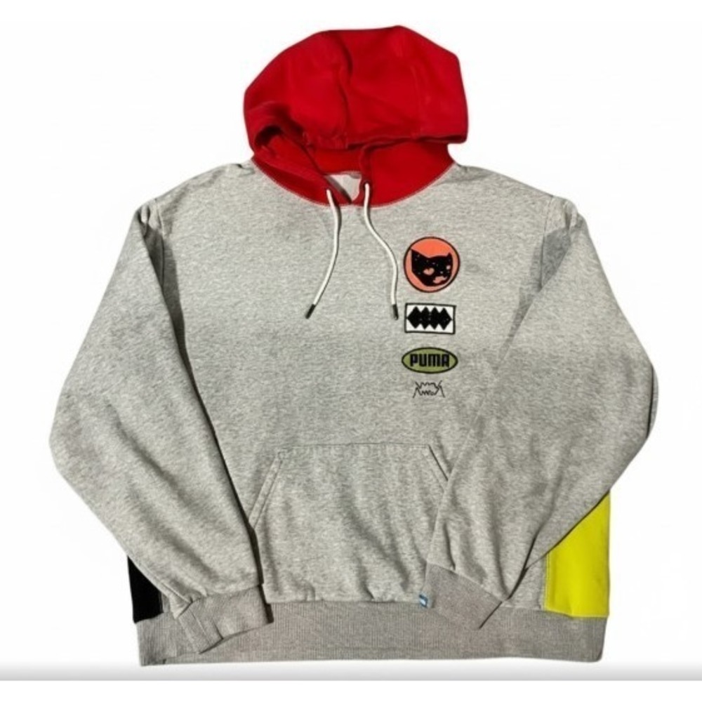 Puma Men's Playbook Hoodie Don't Flinch Pullover Patch Red Hood Pocket L XL ? - Picture 1 of 9